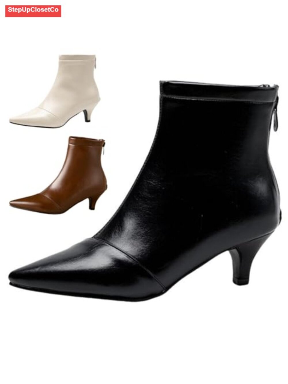Pointed Toe Stiletto Kitten Heel Ankle Boots Back Zip Comfort Dress Booties